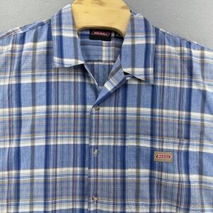 Dickies Blue Plaid Short Sleeve Button Up BAGGY LOOSE Shirt SZ 2XL Skater Street